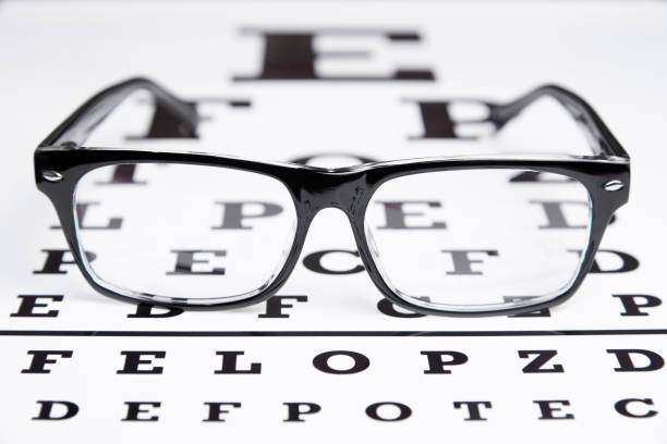 istock Glasses lie on the table for eye examination 987036728