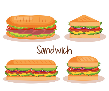 delicious sandwich fast food set icons vector illustration design