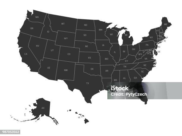 Karte Der Usa Mit Abkürzungen Für Bundesstaaten Stock Vektor Art und mehr Bilder von Karte - Navigationsinstrument - Karte - Navigationsinstrument, USA, Vektor