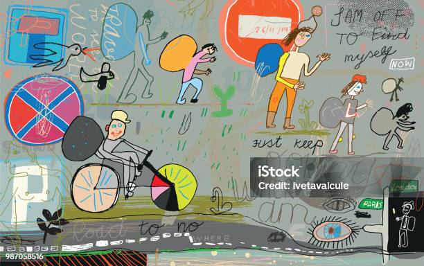 People Backpackers Travelling The World Stock Illustration - Download Image Now - Composite Image, Abstract, Cycling