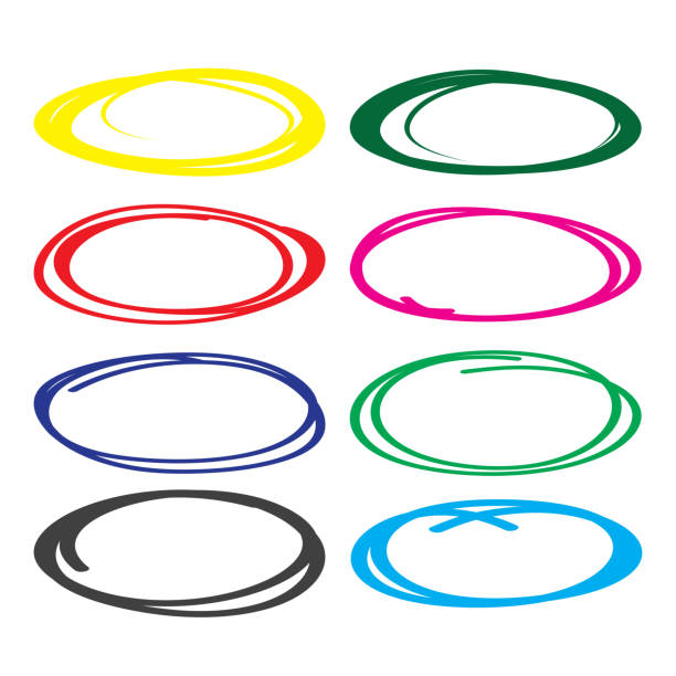 Series of red, yellow, blue, brown, green  highlight pen circle, hand draw circles set in various colors. vector Surrounding stock illustrations