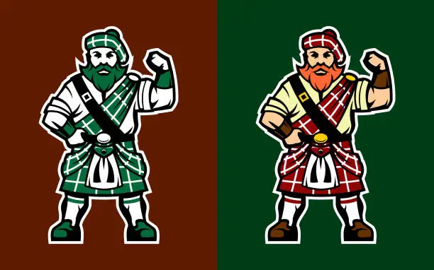 Vector illustration of Scottish Highlander in kilt