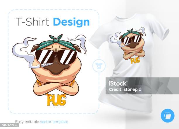 Pug Life Print On Tshirts Sweatshirts And Souvenirs Brutal Pug Gangster With Gold Chain Stock Illustration - Download Image Now