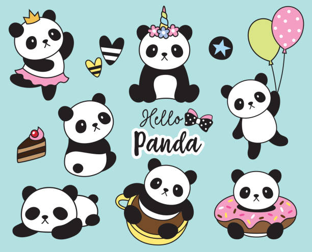 cute baby panda wektor ilustracja - china balloon stock illustrations