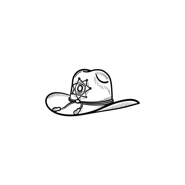 Sheriff hat hand drawn outline doodle icon Sheriff hat hand drawn outline doodle icon. Police authority, county sheriff, power concept. Vector sketch illustration for print, web, mobile and infographics on white background basketball sport street silhouette stock illustrations