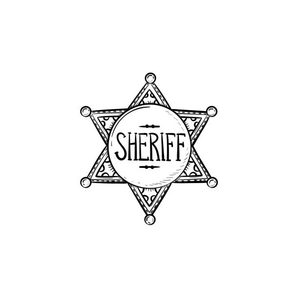 Sheriff star hand drawn outline doodle icon Sheriff star hand drawn outline doodle icon. Police authority, county sheriff, power concept. Vector sketch illustration for print, web, mobile and infographics on white background basketball sport street silhouette stock illustrations