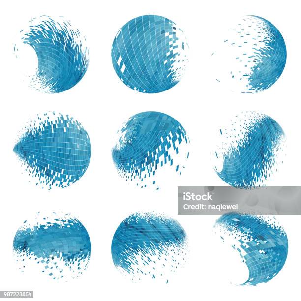 Vector Blue Sphere Pattern Icon Collection Stock Illustration - Download Image Now - Logo, Digitally Generated Image, Pixelated