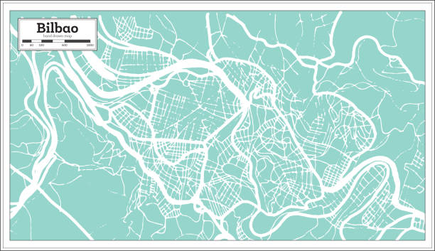 ilustraciones, imágenes clip art, dibujos animados e iconos de stock de mapa de la ciudad de bilbao españa en estilo retro. mapa de contorno. - bilbao