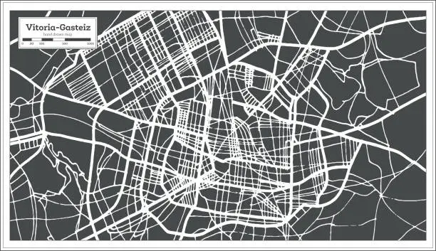 Vector illustration of Vitoria Gasteiz Spain City Map in Retro Style. Outline Map.