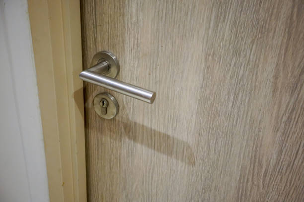 istock Exterior or interior door handle and Security lock made from stainless steel 987270382
