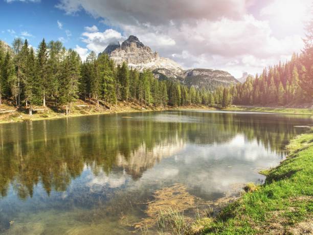 istock The calm blue lake between the sharp rocks. Mountain peaks 987301098