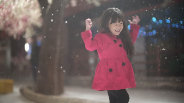 Little girl playing snow