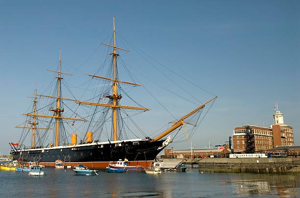 HMS Warrior the first ironclad warship, afloat in Portsmouth stock photo