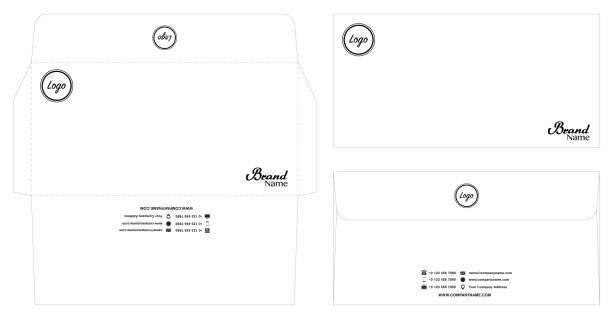 stockillustraties, clipart, cartoons en iconen met witte envelop sjabloon mockup met dieline eps10 - envelop