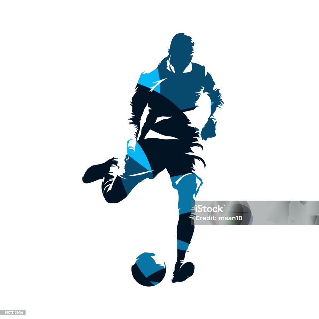 European football player kicking ball, soccer. Isolated vector silhouette. Front view. Team sport Soccer stock vector