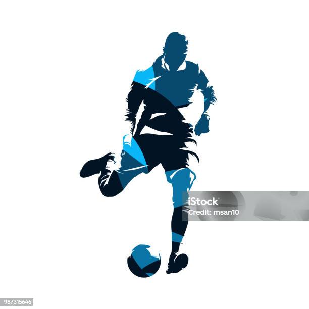 European Football Player Kicking Ball Soccer Isolated Vector Silhouette Front View Team Sport Stock Illustration - Download Image Now