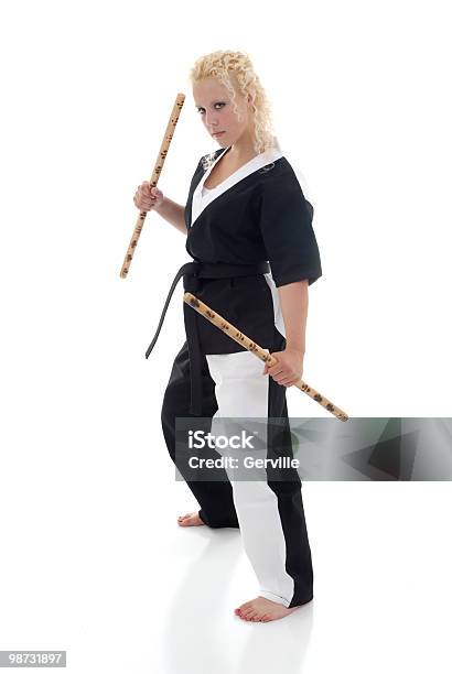 Escrima Fight Stick Stance Stock Photo - Download Image Now - Adult, Adults Only, Black Belt