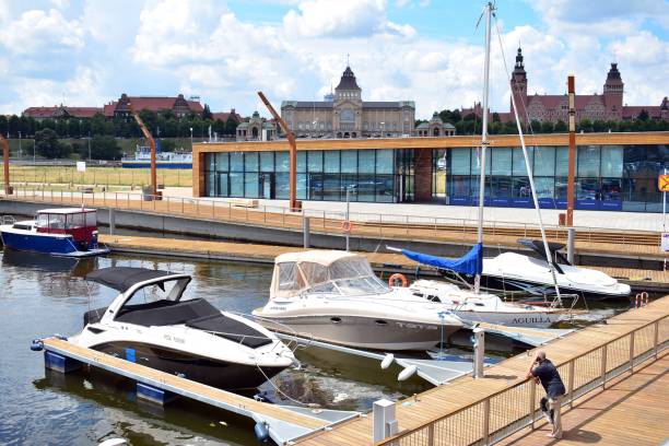 yacht marina in szczecin city - industry szczecin europe nautical vessel imagens e fotografias de stock