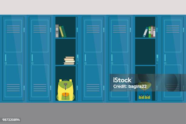 Open And Closed School Lockersschool Interior And Furniture Stock Illustration - Download Image Now