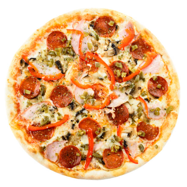 istock Appetizing hot Italian pizza with cheese, salami and pepper isol 987328142