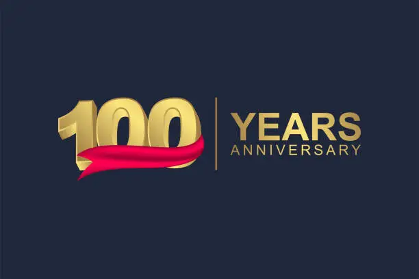 Vector illustration of 3d gold number of happy 100 years anniversary