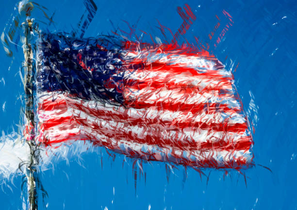 istock American flag waving on sunny sky - HD Digital illustration 987350070