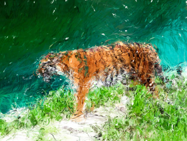 istock Tiger at the river in india - HD Digital illustration 987350326