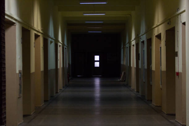 A perspective shot of a corridor in Faculty of Biology, University of Sofia stock photo