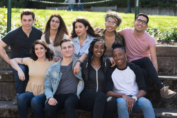 istock College students in a group photo outside 987366502