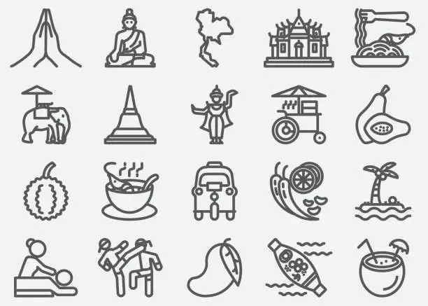 Vector illustration of Amazing Thailand Line Icons