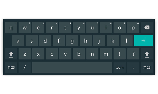 Dark mobile keyboard template with english alphabet. Vector illustration