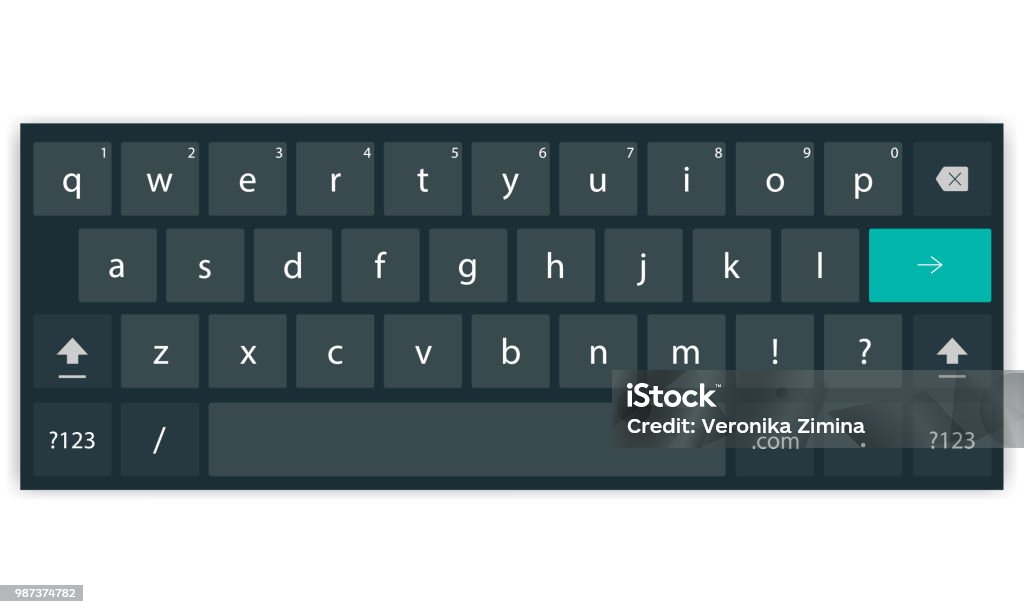 Dark mobile keyboard template Dark mobile keyboard template with english alphabet. Vector illustration Computer Keyboard stock vector