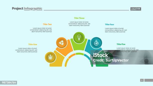 Process Chart With Five Elements Slide Stock Illustration - Download Image Now - Five People, Infographic, Pointing