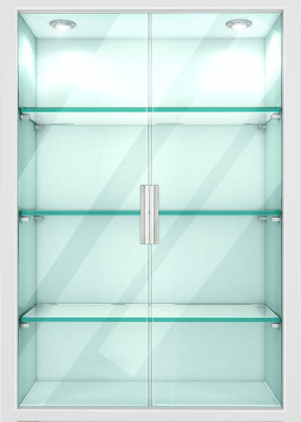 istock Cabinet with empty glass shelves. 3d illustration 987387870