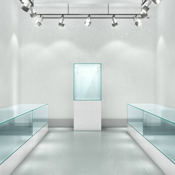 istock Gallery. Empty glass showcase in the room.3d illustration 987387872