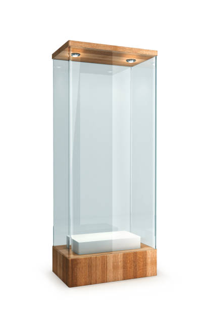 istock empty glass showcase with wooden base on a white background. 3d illustration 987387916
