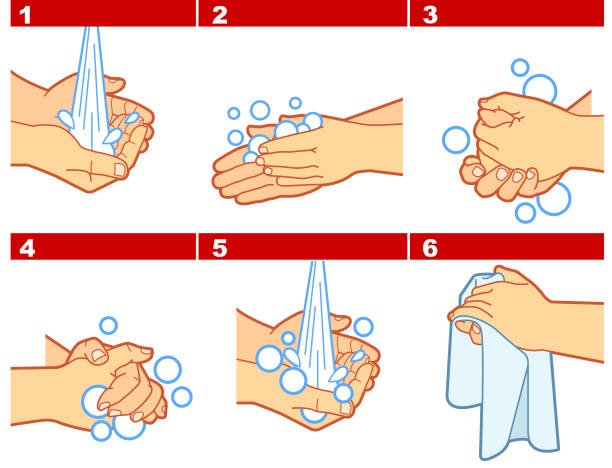 ilustrações de stock, clip art, desenhos animados e ícones de hand washing - washing hands