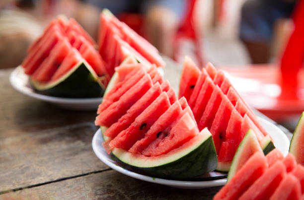 Red watermelon is ready to eat. stock photo