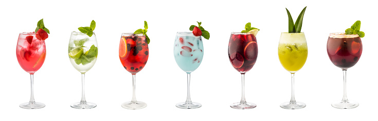 Set of classic alcohol cocktails soft and long-drinks isolated on white background