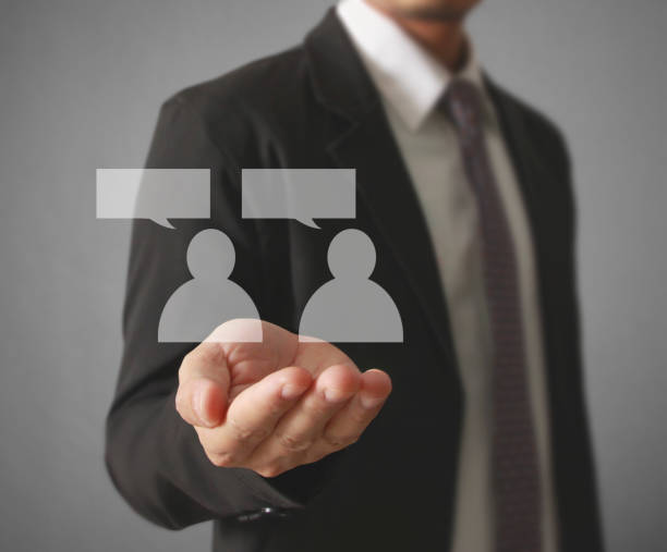 istock Hand touch virtual icon of social network 987404160