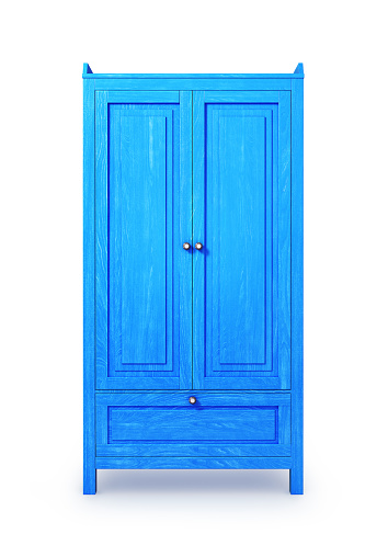azul gabinete de madera, aislado en fondo blanco. Ilustración 3D photo
