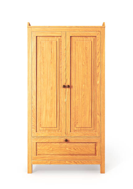 istock wooden cabinet, isolated on white background. 3d illustration 987411618