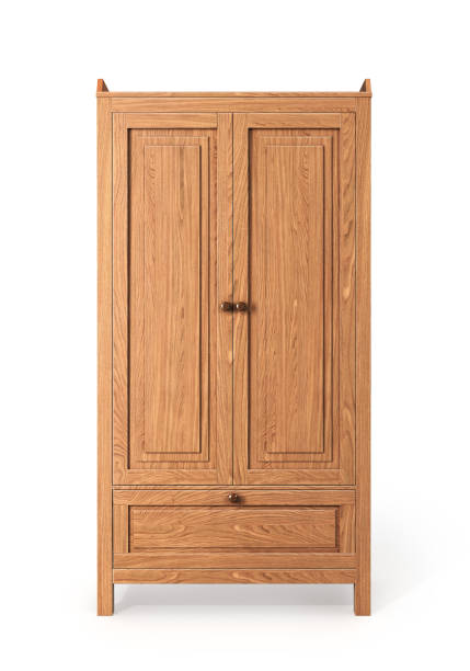 istock wooden cabinet, isolated on white background. 3d illustration 987413078