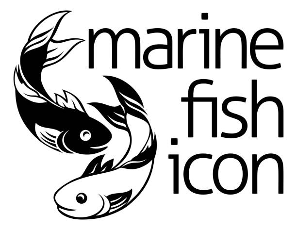 Fish Icon Concept A fish concept symbol icon with two fish possibly koi carp pisces fish tattoo designs drawing stock illustrations