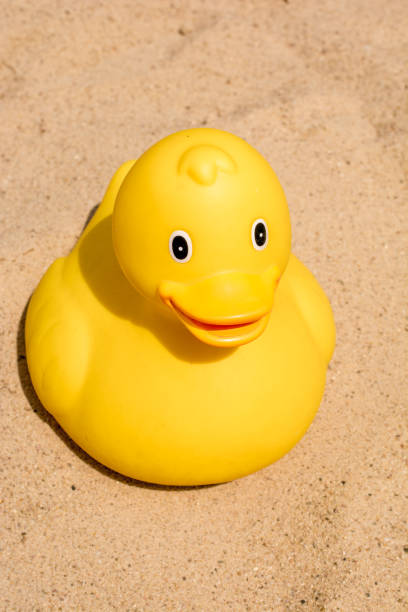 istock Rubber duck in the sand in portrait format 987469188
