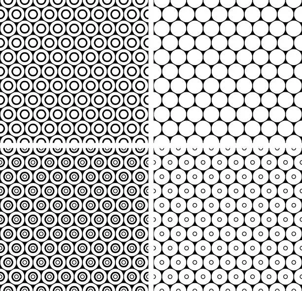 Vector illustration of set of  honeycomb  black and white   seamless  patterns