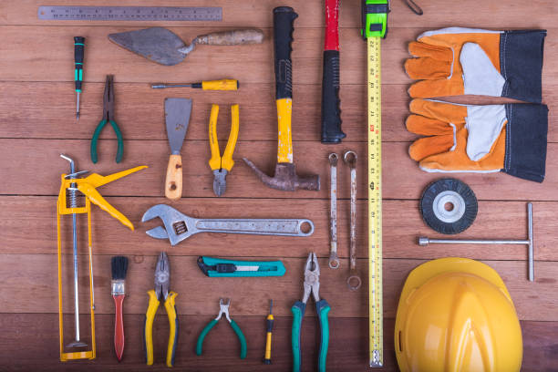 istock safety equipment on wooden. 987481032