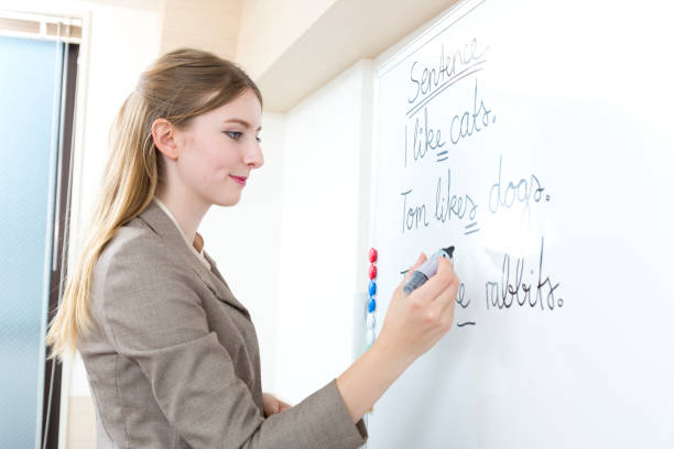 istock White teacher writing on the white board 987490830