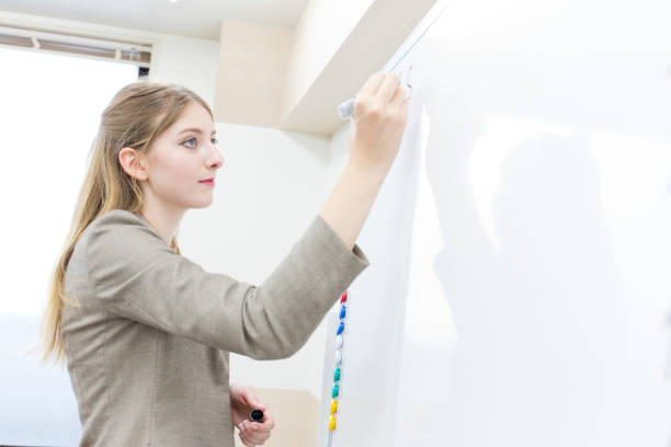 istock White teacher writing on the white board 987490872