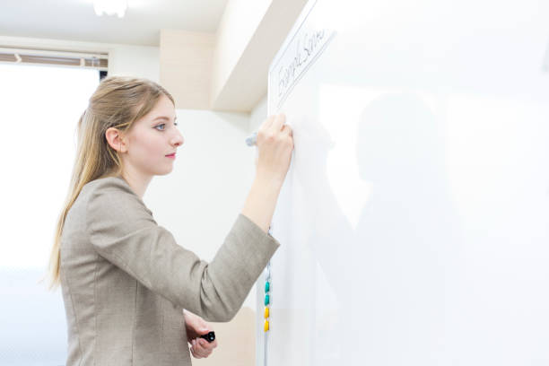 istock White teacher writing on the white board 987490888